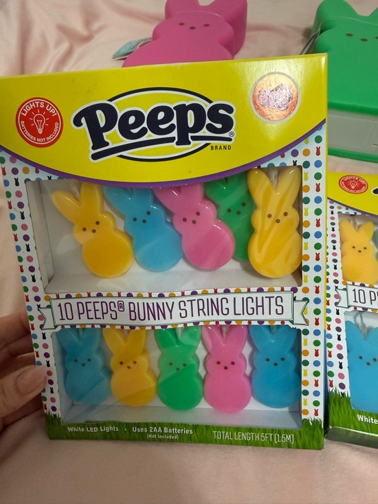 NWT PEEPS Easter Decor Bundle Bunny String Lights LED Candle Pink Spring Basket - Picture 4 of 10